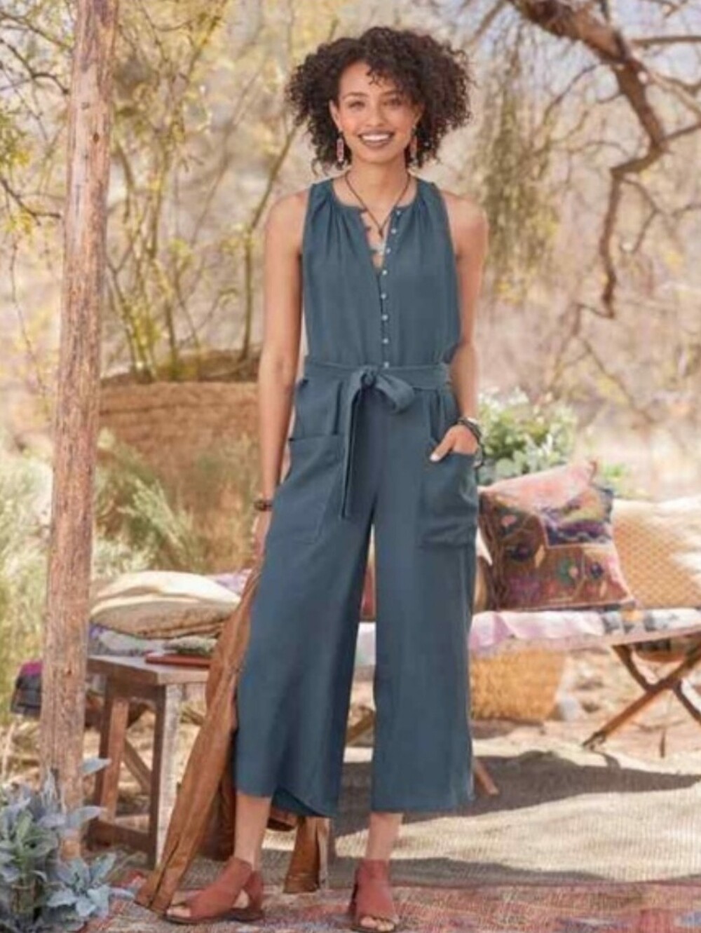 Sundance Montana Morning Jumpsuit Pantsuit W/ Belt Dusty Blue Sleeveless Small
